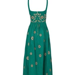 Agua By Agua Bendita Barbara Esmeralda Green Linen Embroidered Maxi Dress
